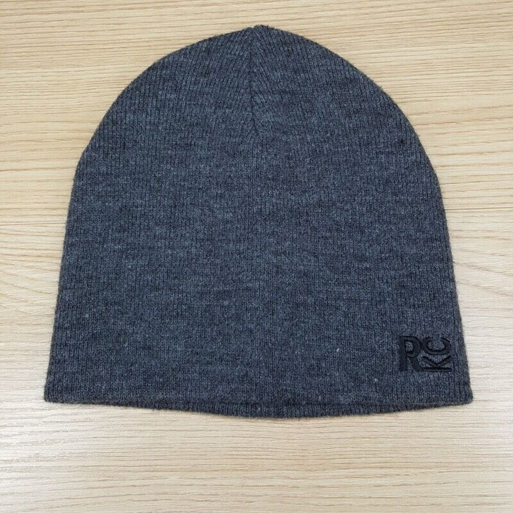 KENNETH COLE REACTION Beanie Hat Gray Acrylic Knit Logo One Size